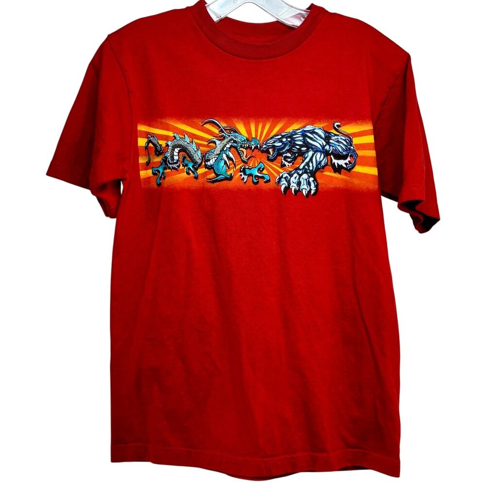Utility T-Shirt Youth Large Red Short Sleeve Dragon vs. Black Panther VTG Cotton